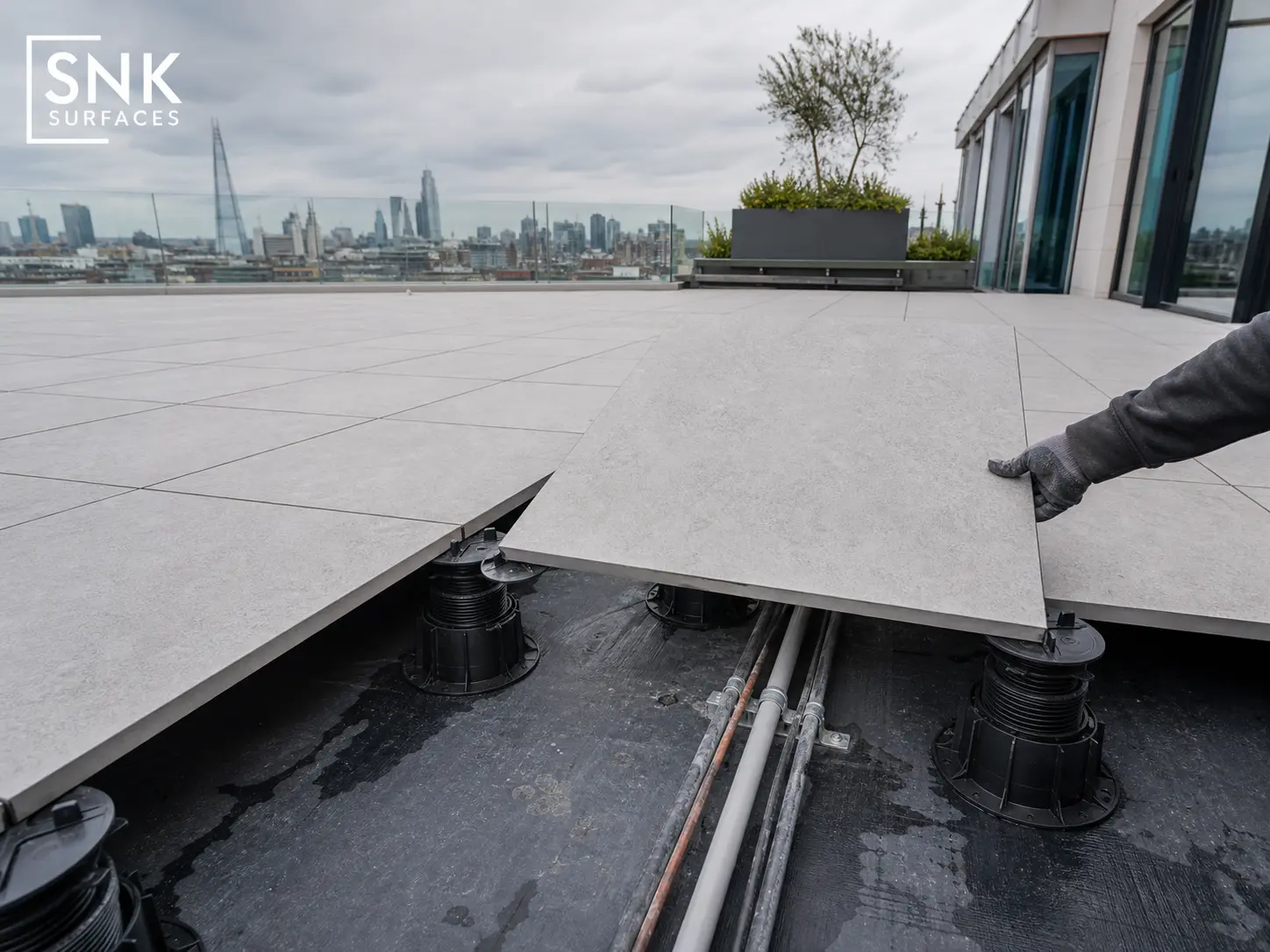 County LGY porcelain paving installed on adjustable pedestal supports for a UK roof terrace