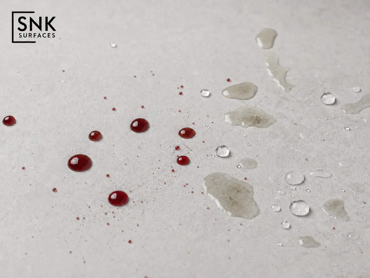 Liquids beading on top of non-porous Quartz White Porcelain Paving surface