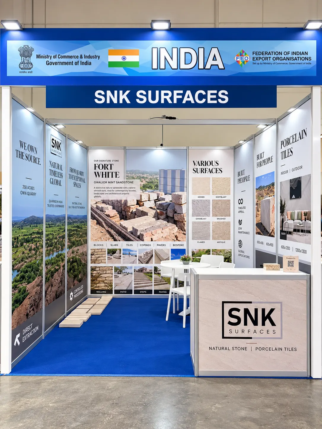 The SNK Surfaces booth in Hall 11 at Marmomac 2026
